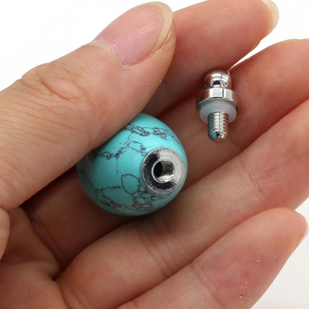 Natural Stone Perfume Bottle Pendant Round Drop Shaped Semi-precious Exquisite Charms For Jewelry Making DIY Necklace Accessory Quake