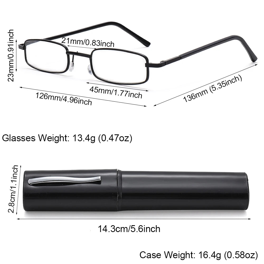 Portable Lightweight Slim Reading Glasses with Tube Case Anti Blue Light Readers Glasses for Men Women Mini Compact Eyeglasses Quake