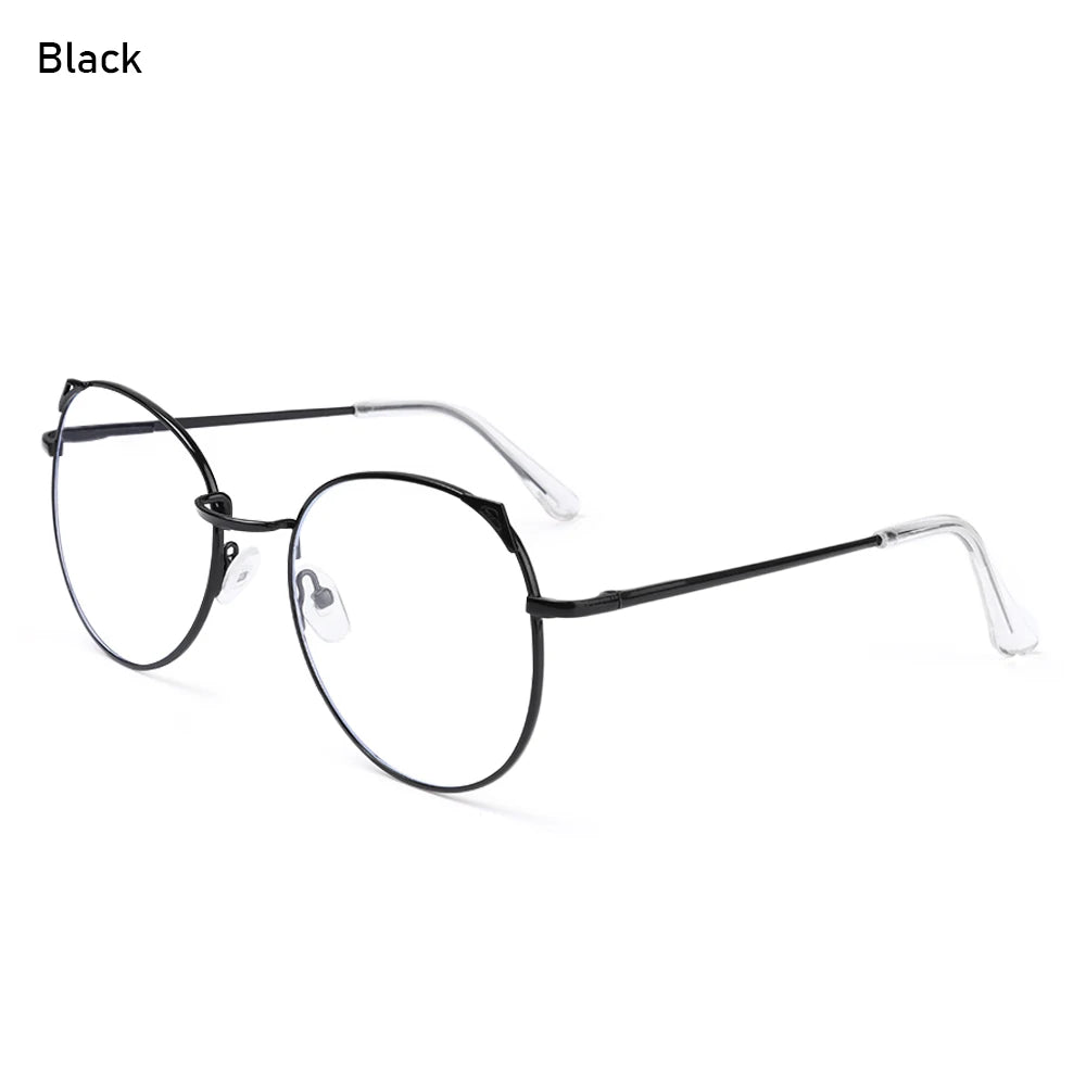 Trendy Office Anti Blue Light Glasses for Women Cute Cat Ears Eyewear Blue Rays Blocking Eyewear Classic Metal Frame Eyeglasses Quake Black