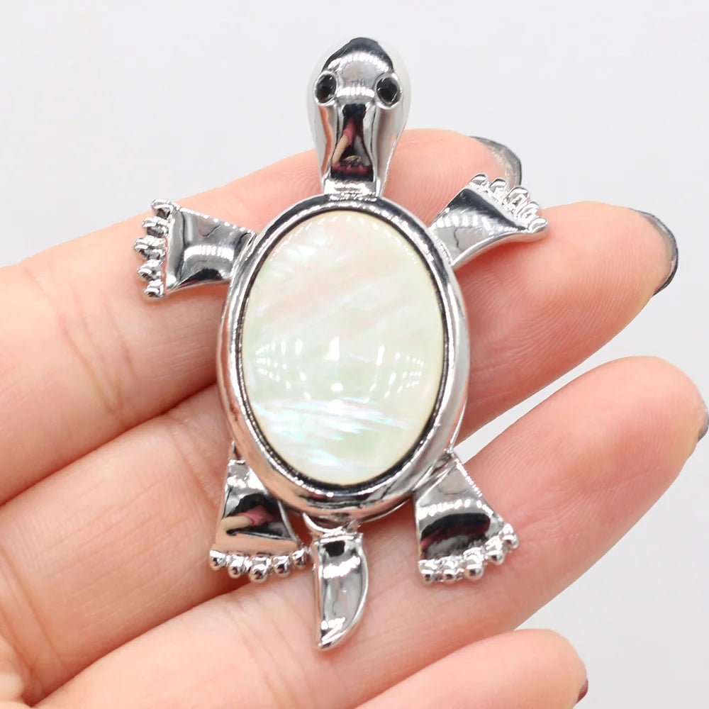 Women's Pendant Natural Stone Alloy Pendant Tortoise-Shaped For Jewelry Making DIY Necklace Bracelet Clothes Shirts Accessory Quake White Shell