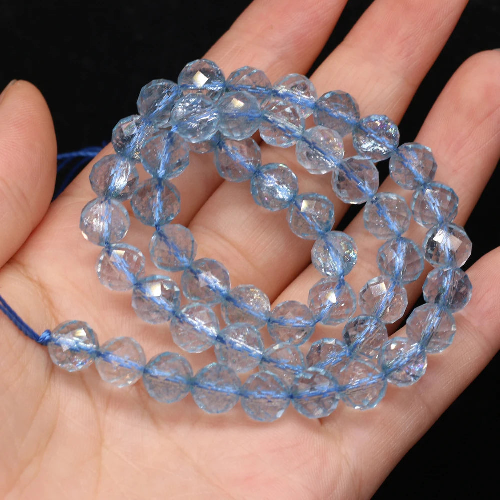 New Style Fashion Natural Stone Beads Section Blue Topa Loose Bead 8 MM For Jewelry Making DIY Necklace Earrings Accessory Quake