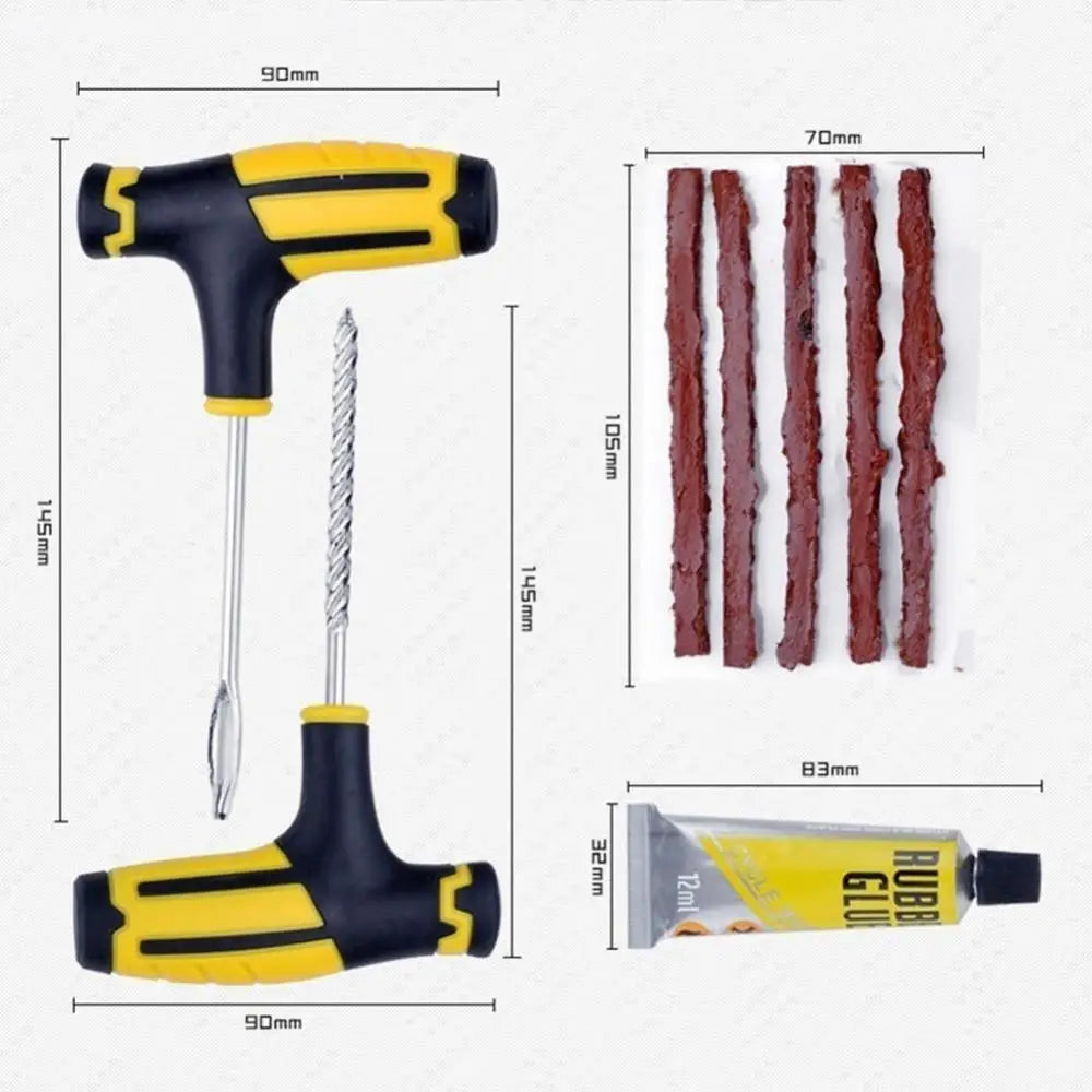 8Pcs Car Tire Glue Repair Strips Vehicle Tubeless Tire Plug Tyre Puncture Repair Kit Needle Patch Tool Insert/Thread Drill Quake