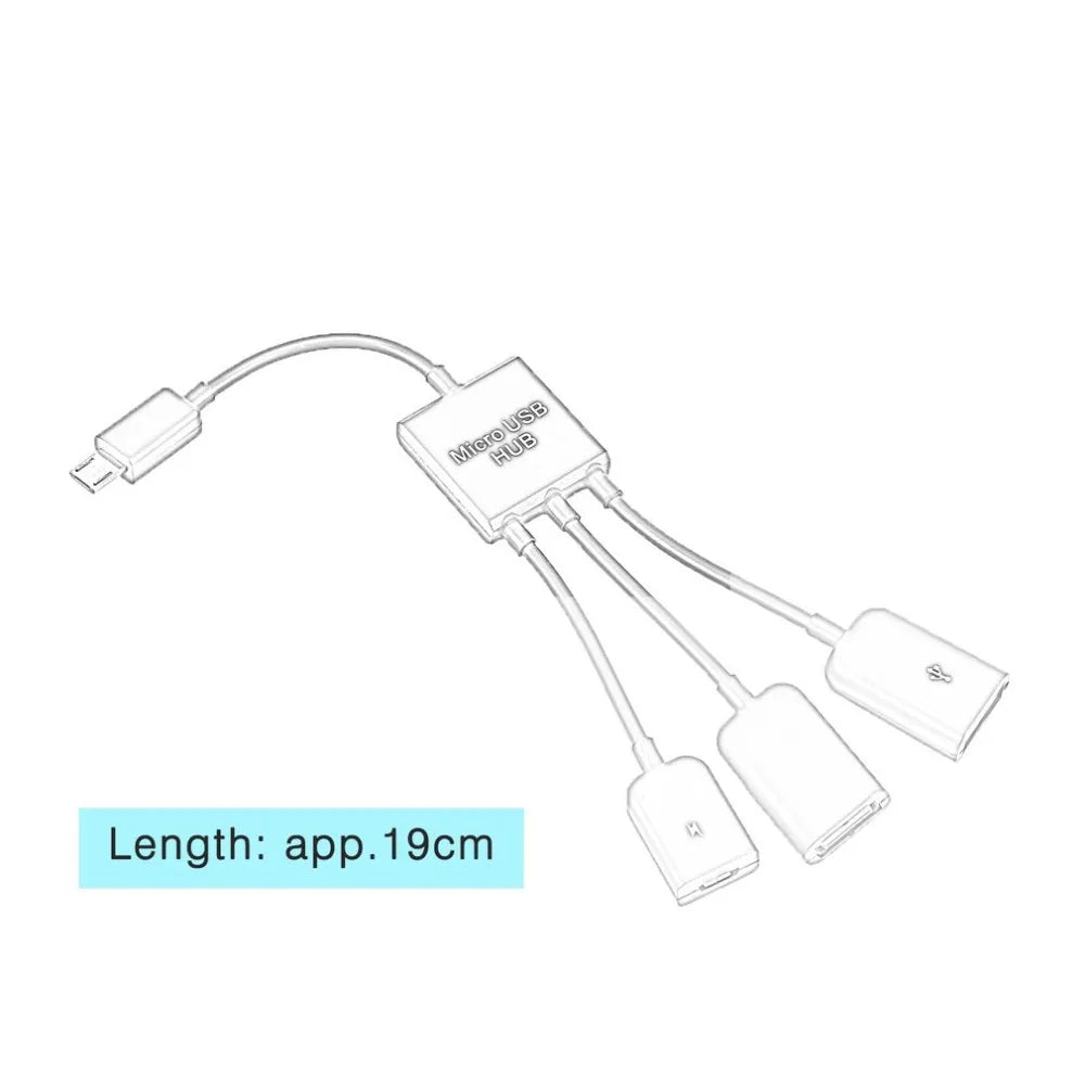 Newest 3 in 1 Micro USB Type C HUB Male to Female Double USB 2.0 Host OTG Adapter Cable For Smartphone Computer Tablet 3 Port Quake