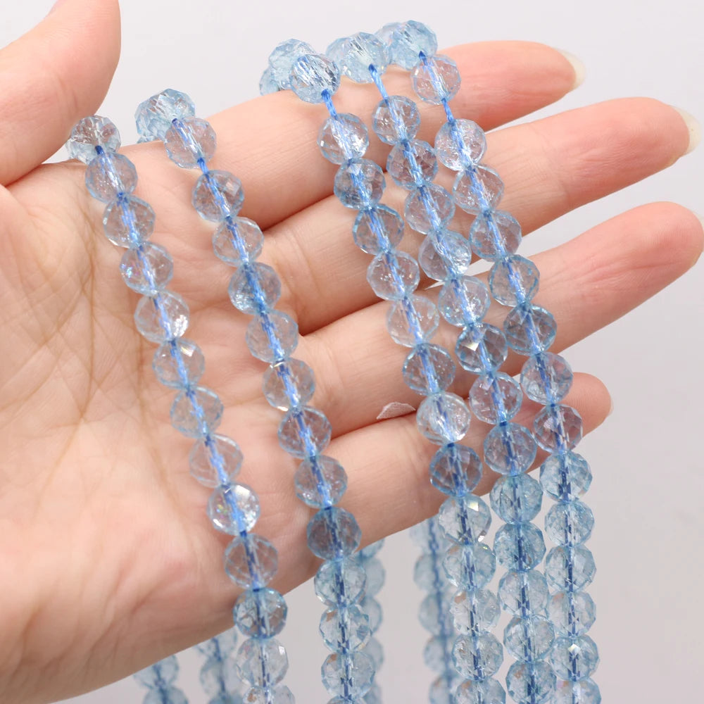 New Style Fashion Natural Stone Beads Section Blue Topa Loose Bead 8 MM For Jewelry Making DIY Necklace Earrings Accessory Quake