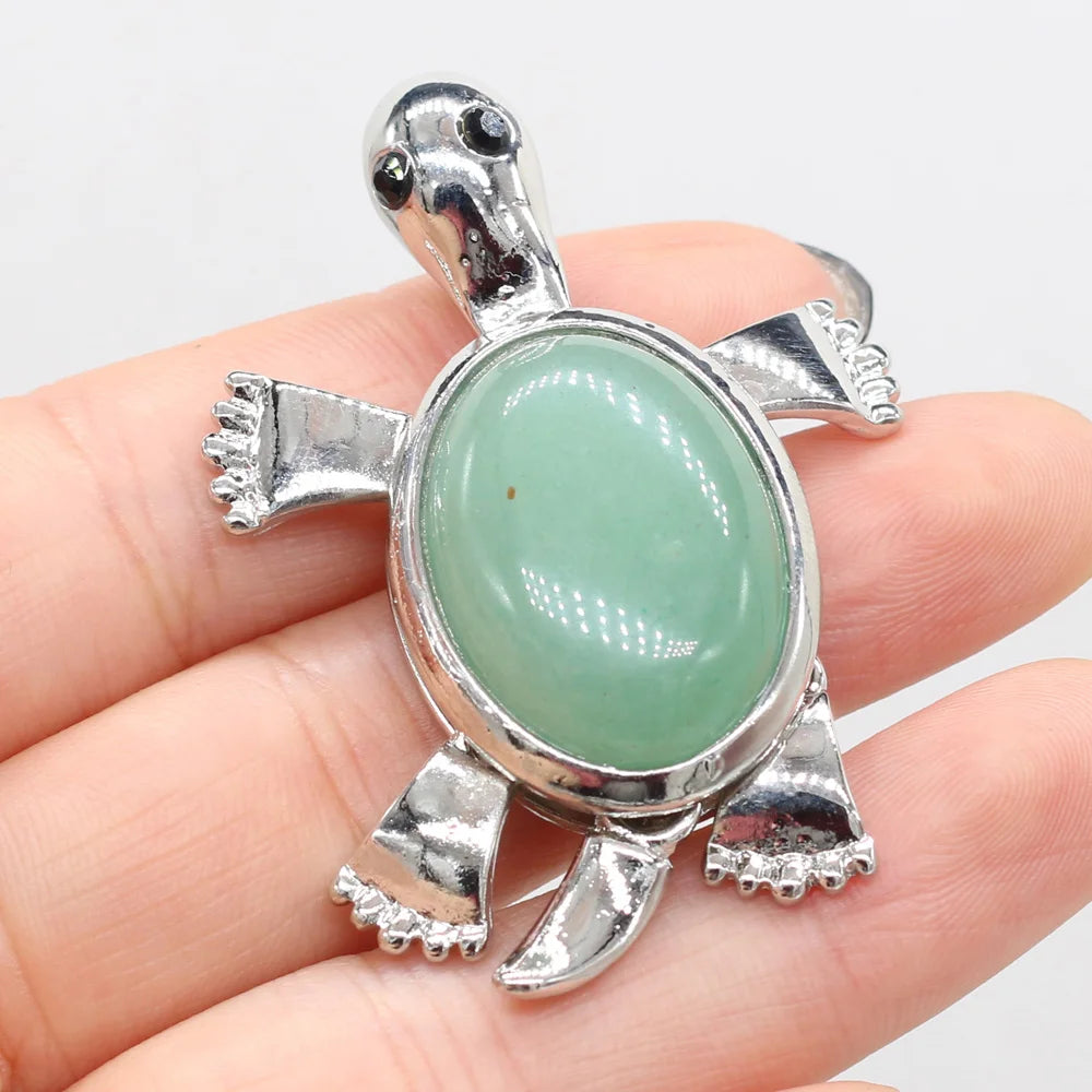 Women's Pendant Natural Stone Alloy Pendant Tortoise-Shaped For Jewelry Making DIY Necklace Bracelet Clothes Shirts Accessory Quake Green Aventurine