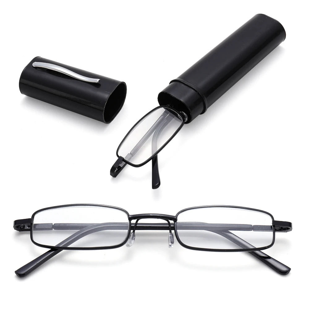 Portable Lightweight Slim Reading Glasses with Tube Case Anti Blue Light Readers Glasses for Men Women Mini Compact Eyeglasses Quake