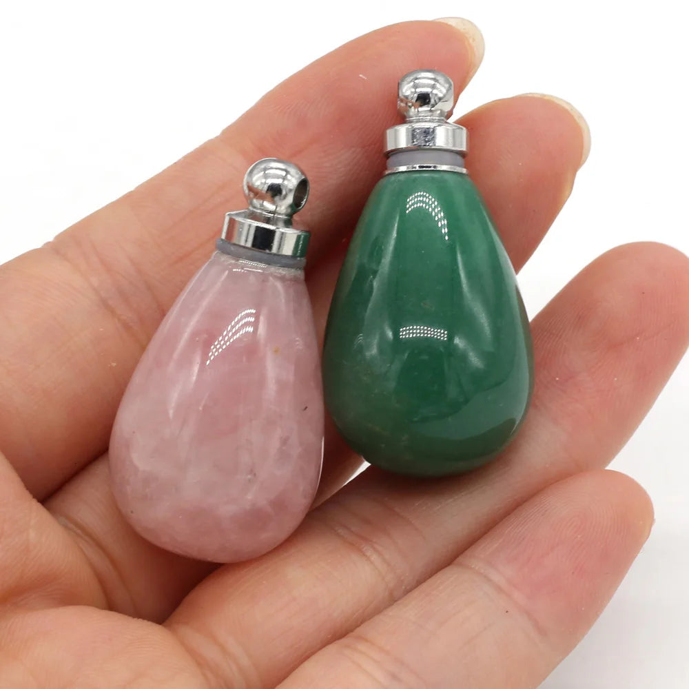 Natural Stone Perfume Bottle Pendant Round Drop Shaped Semi-precious Exquisite Charms For Jewelry Making DIY Necklace Accessory Quake