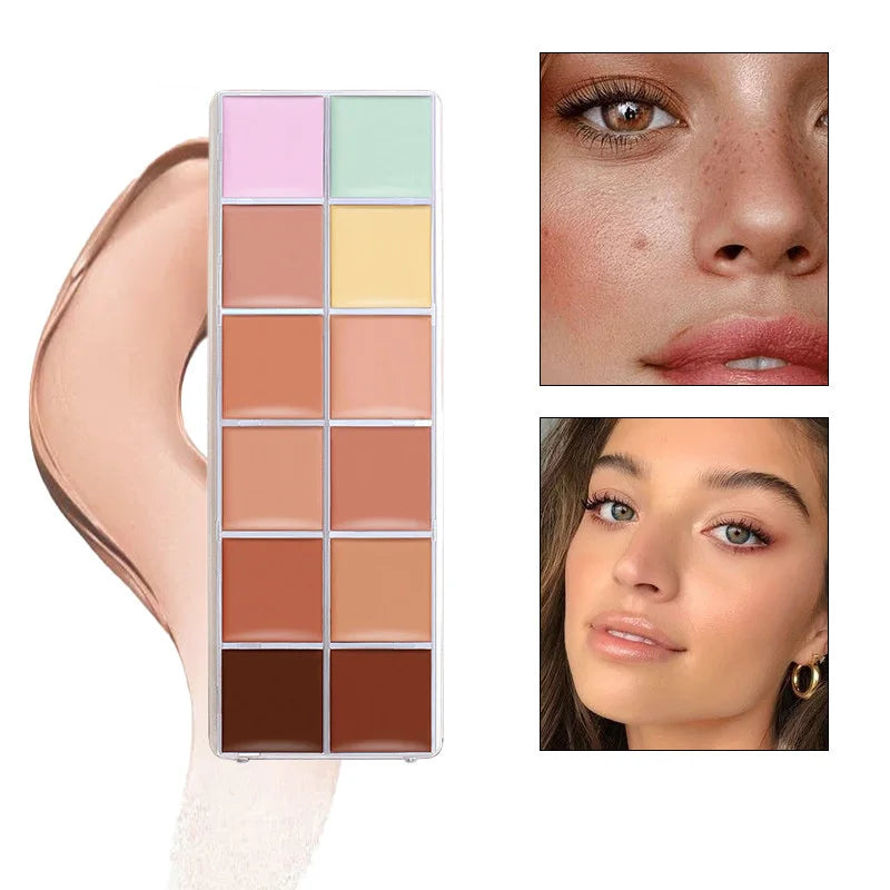 12 Color Concealer Palette Nude Contour Cream Acne Spot Dark Circles Cover Face Foundation Brighten Pigment Cosmetic Makeup Tool Quake