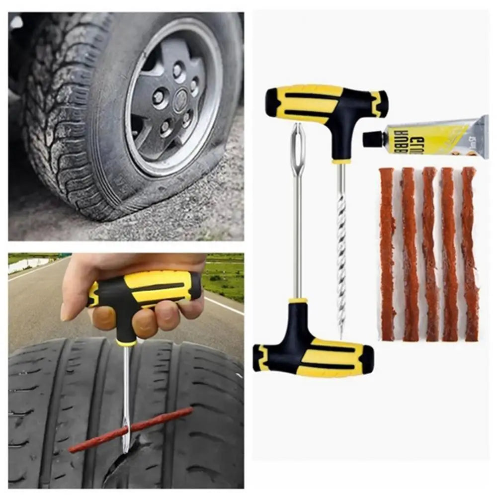 8Pcs Car Tire Glue Repair Strips Vehicle Tubeless Tire Plug Tyre Puncture Repair Kit Needle Patch Tool Insert/Thread Drill Quake