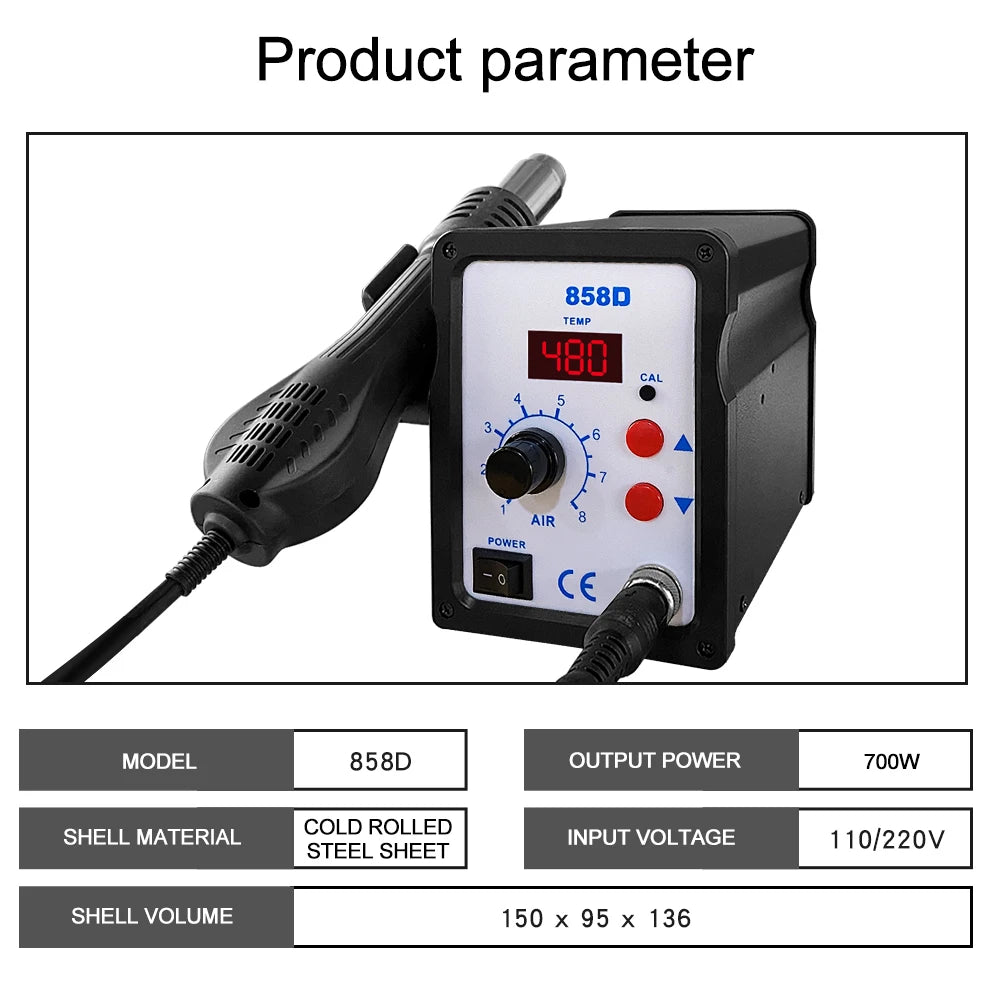 Hot Air Gun 858D BGA Rework Solder Station Blower Hair Dryer Hairdryer Soldering Heat Gun 220V 110V For SMD SMT Welding Repair Quake