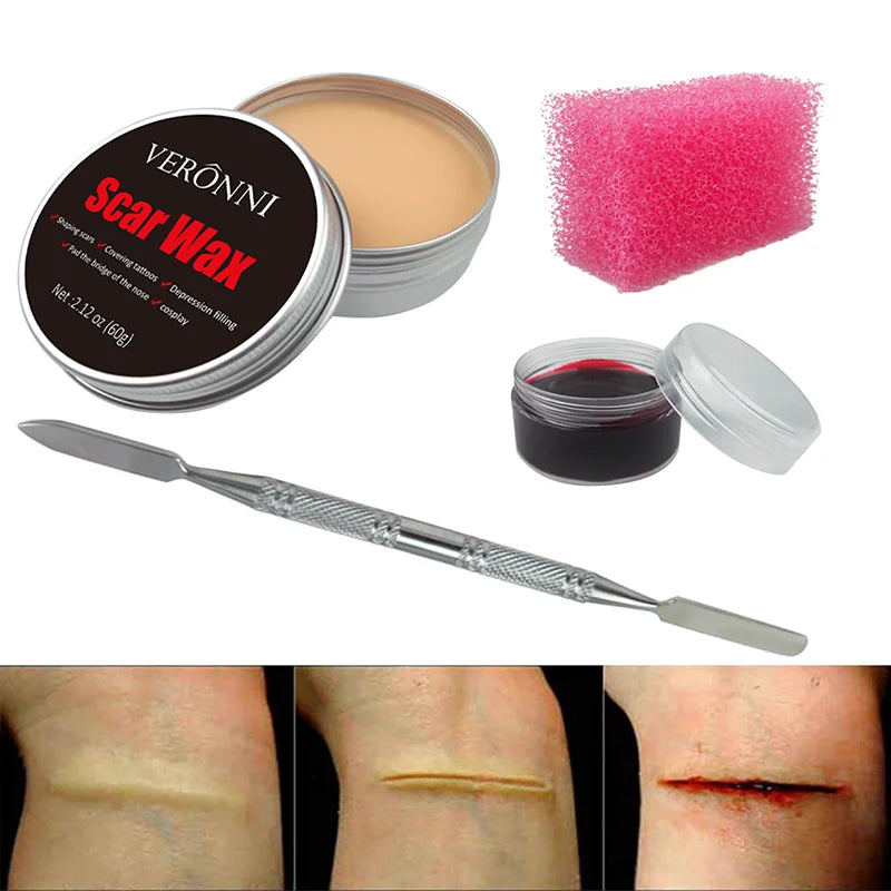 SFX Makeup Kit 12 Color Face Body Paint Oil Stage Special Effects Halloween Wound Scar Wax Makeup Fake Scab Blood Spatula Paint Quake