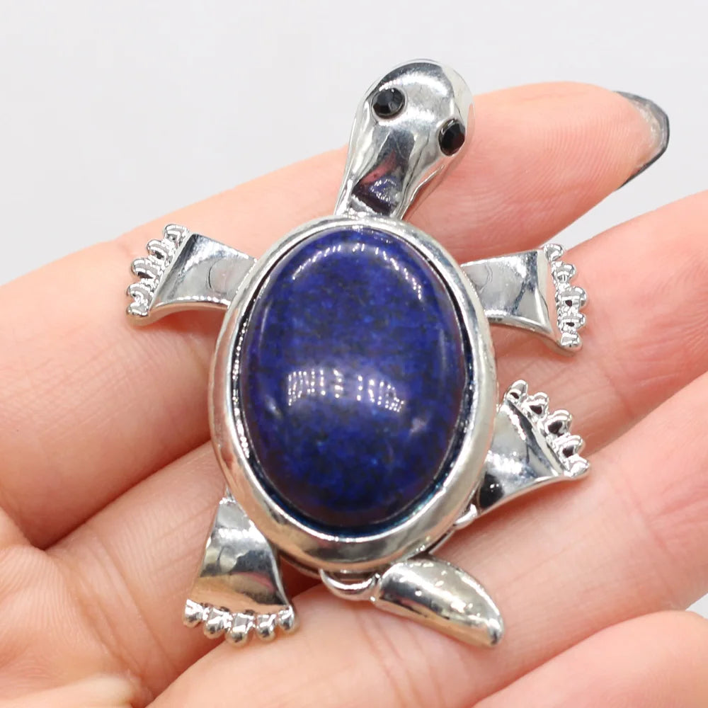 Women's Pendant Natural Stone Alloy Pendant Tortoise-Shaped For Jewelry Making DIY Necklace Bracelet Clothes Shirts Accessory Quake Lapis lazuli