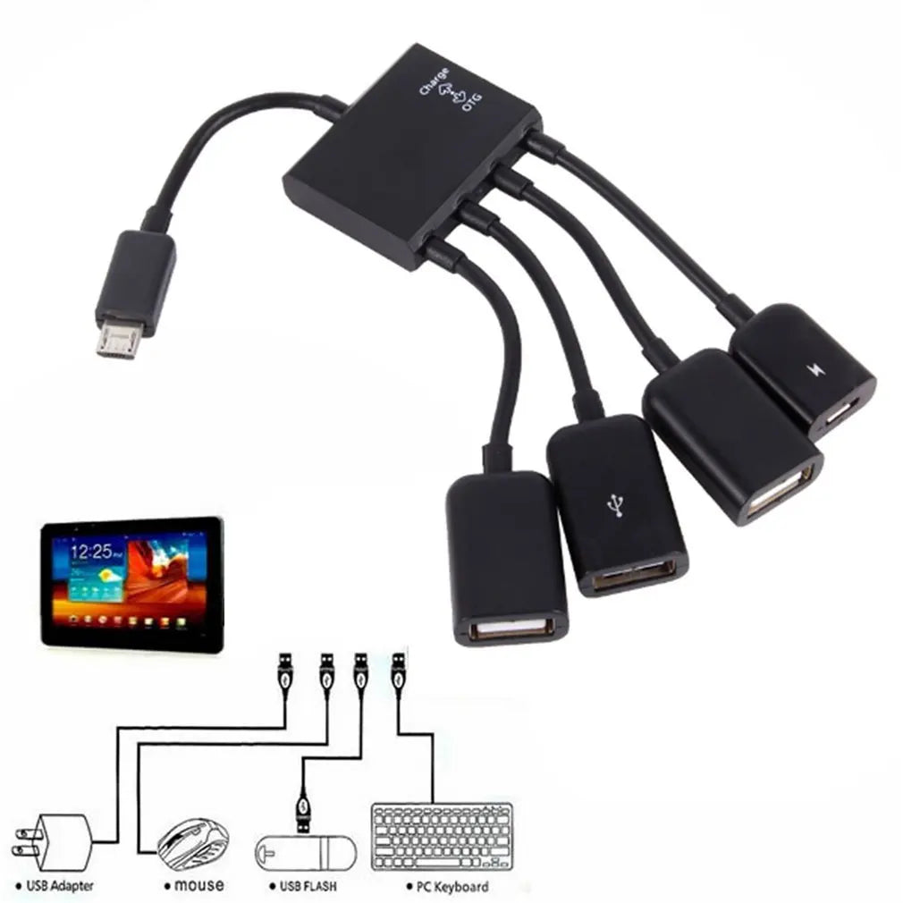 OTG 3/4 Port Micro USB Power Charging Hub Cable Spliter Connector Adapter For Smartphone Computer Tablet PC Data Wire Quake