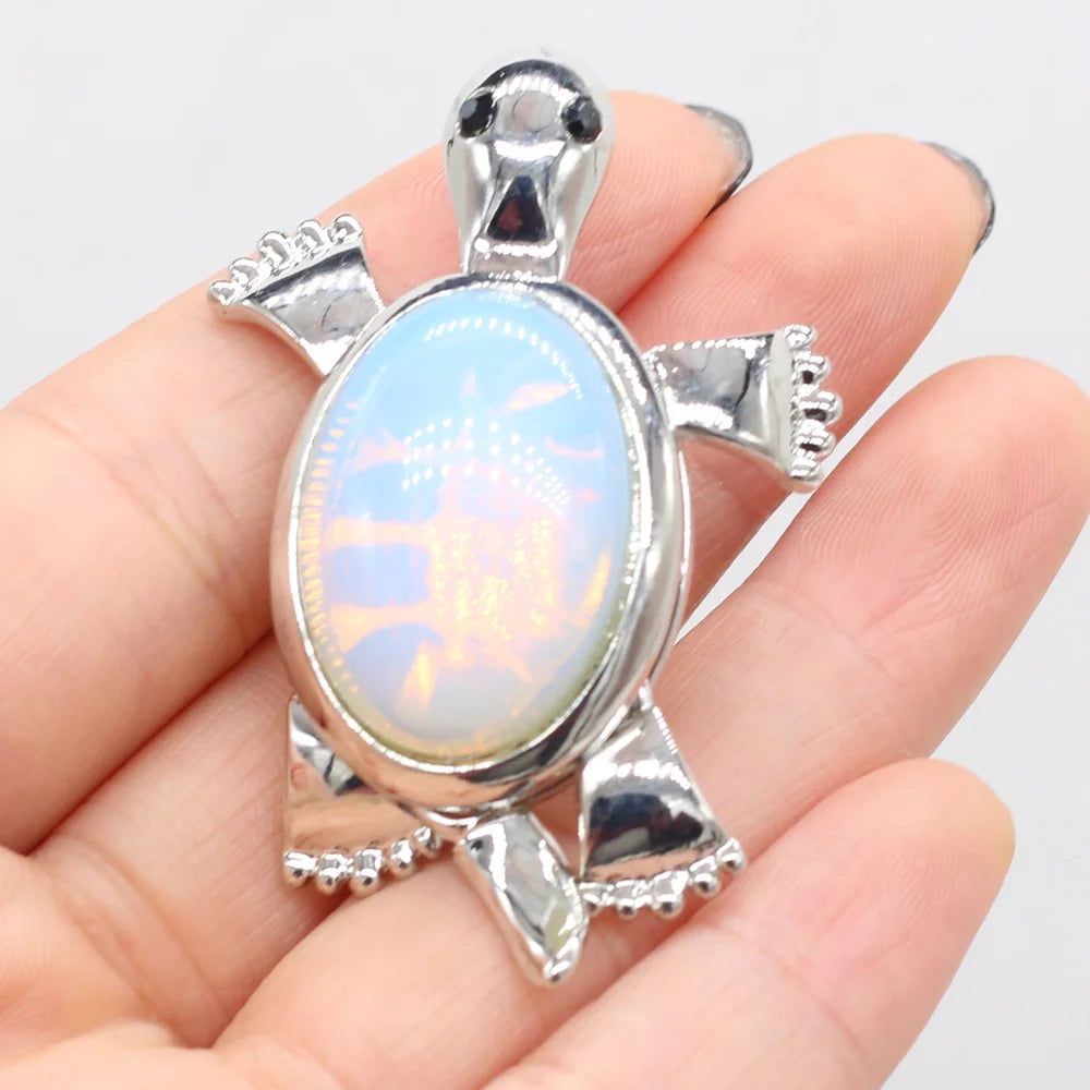 Women's Pendant Natural Stone Alloy Pendant Tortoise-Shaped For Jewelry Making DIY Necklace Bracelet Clothes Shirts Accessory Quake Opal