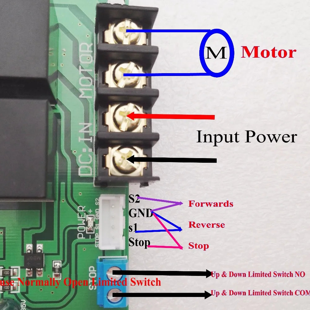 Motor Control Switch DC 12V 24V 40A High Load Forwards Reverse Stop Up Down Stop Limit Switch Wire Cable External Button Control Quake