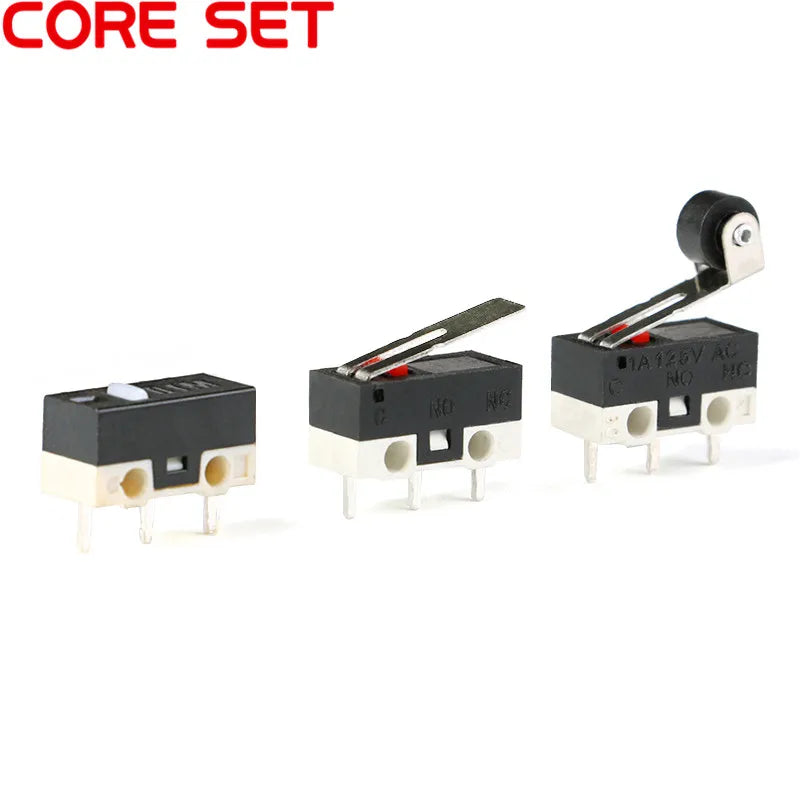 2Pcs Micro Limit Switch Mouse Button Tact Switch Without Handle/ With Handle/ With Handle Roller Micro Switch 1A 125V AC 3Pins Quake