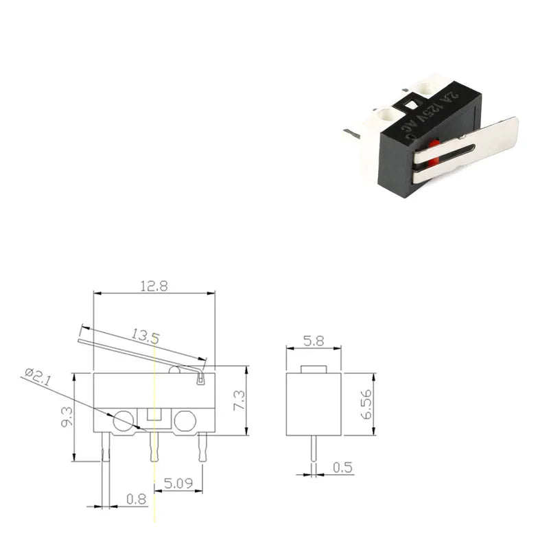 2Pcs Micro Limit Switch Mouse Button Tact Switch Without Handle/ With Handle/ With Handle Roller Micro Switch 1A 125V AC 3Pins Quake