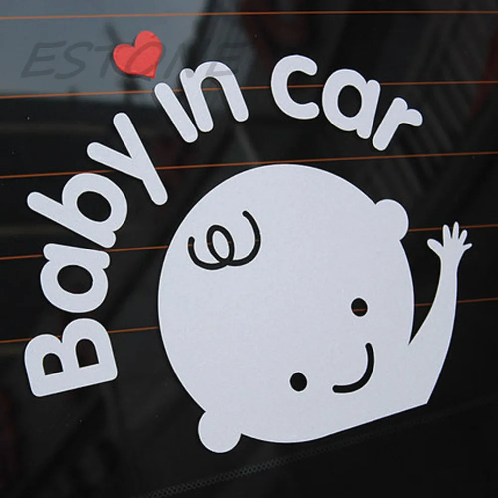 13*16cm Car Cartoon 'Baby in Car' Stickers Baby on Board Safety Sign Cute Car Decal Vinyl Sticker Quake WHITE