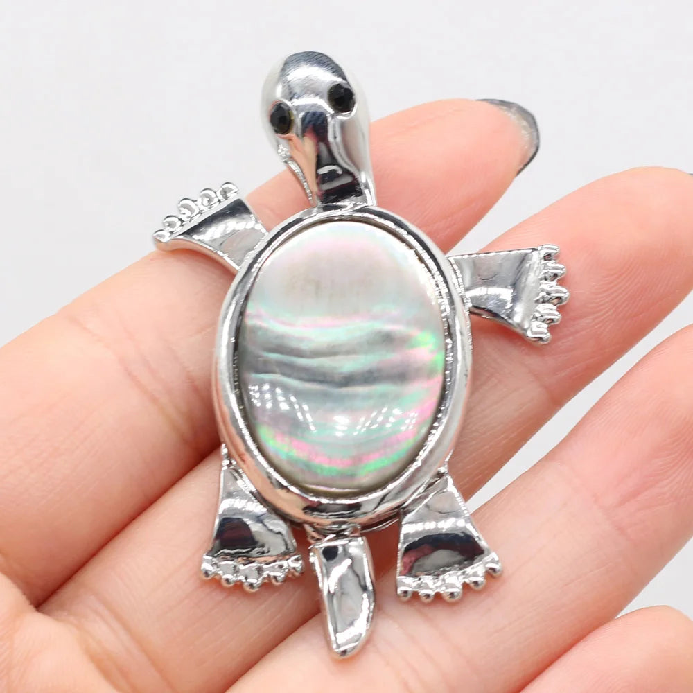 Women's Pendant Natural Stone Alloy Pendant Tortoise-Shaped For Jewelry Making DIY Necklace Bracelet Clothes Shirts Accessory Quake Black Shell
