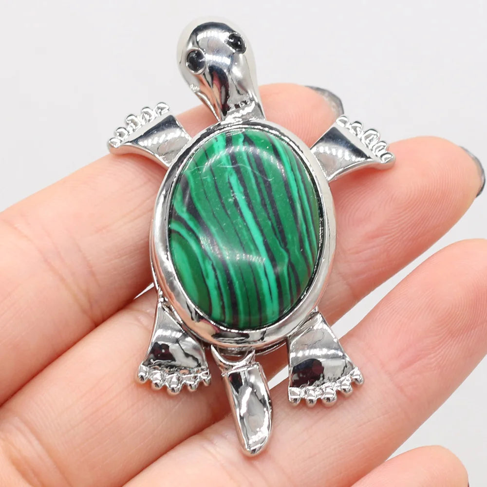 Women's Pendant Natural Stone Alloy Pendant Tortoise-Shaped For Jewelry Making DIY Necklace Bracelet Clothes Shirts Accessory Quake Malachite