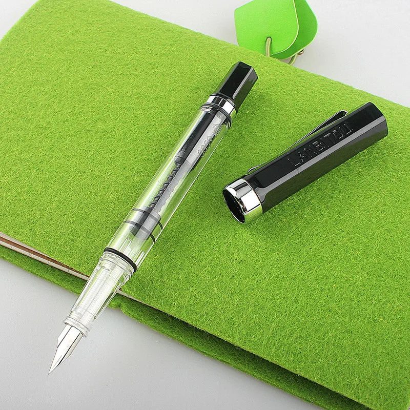 Lanbitou 3059 Fountain Pen Piston Plastic Ink Pen EF/F Nib Silver Clip Business Stationery Office School Supplies Writing Gift Quake