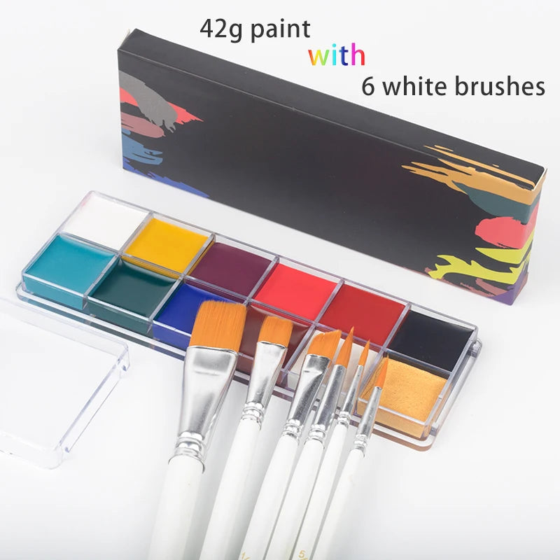 Paint Body Makeup Halloween Face Body Art 12/20 Colors Painting Kit with Brushes Safe Ingredient Available for Kid and Adult Quake 42g add 6pcs brushes