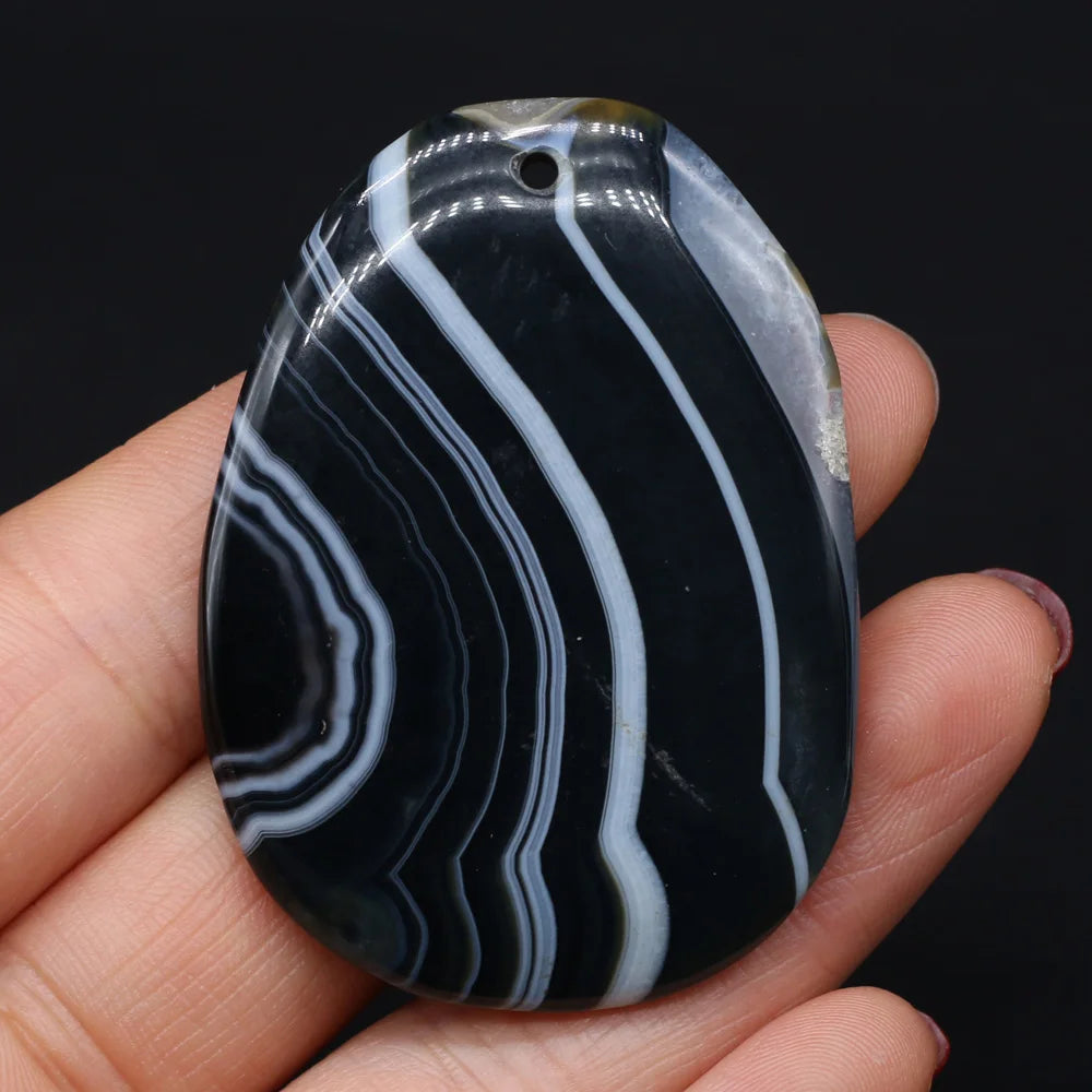 Natural Stone Pendant Drop-Shaped Stripe Agates For Jewelry Making Charms DIY Necklace Bracelet Anklet Accessory Quake Black