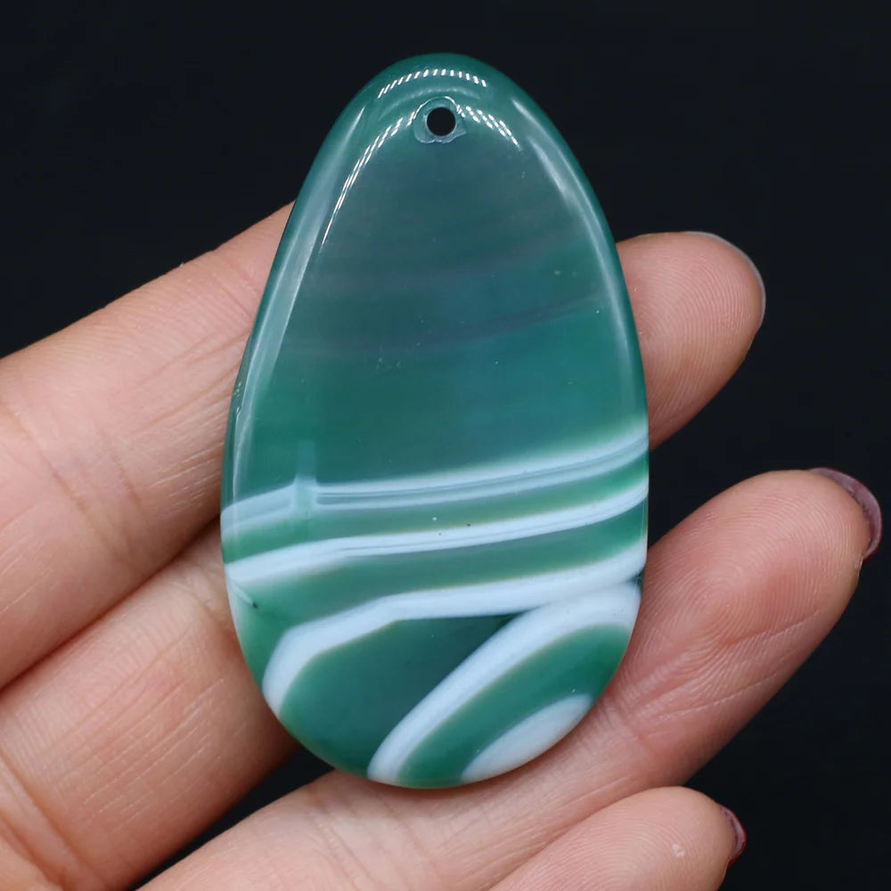 Natural Stone Pendant Drop-Shaped Stripe Agates For Jewelry Making Charms DIY Necklace Bracelet Anklet Accessory Quake green