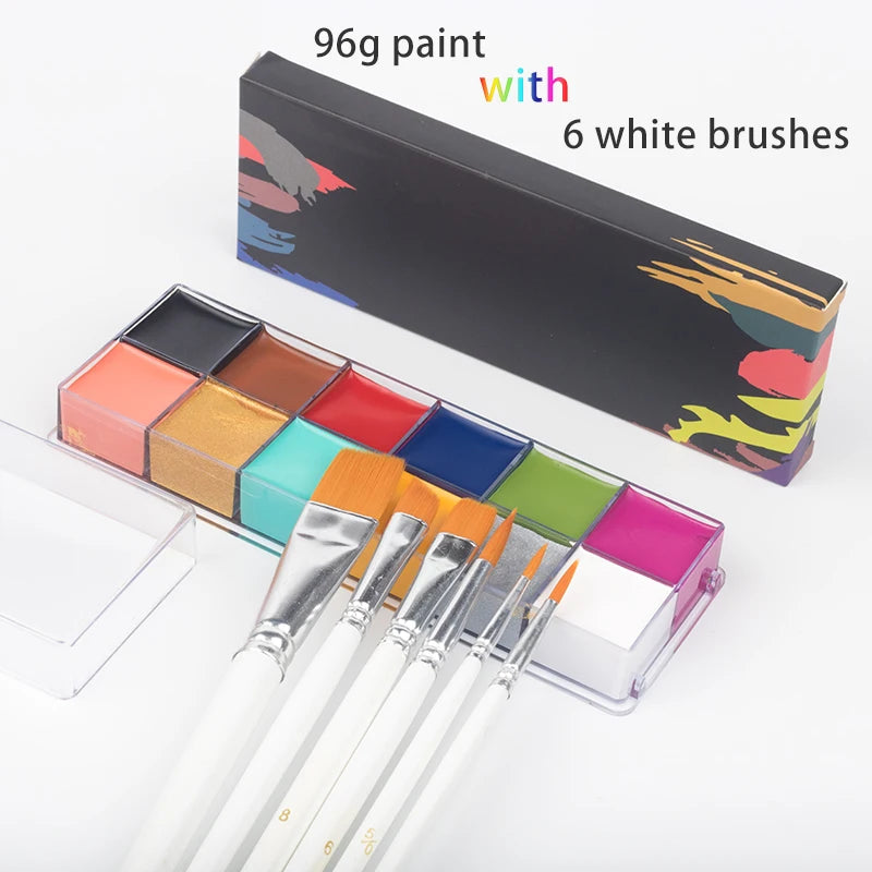 Paint Body Makeup Halloween Face Body Art 12/20 Colors Painting Kit with Brushes Safe Ingredient Available for Kid and Adult Quake 96g add 6pcs brushes