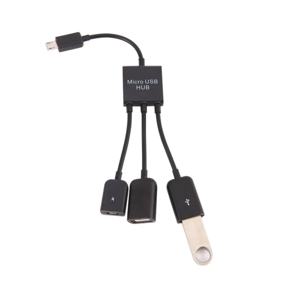 Newest 3 in 1 Micro USB Type C HUB Male to Female Double USB 2.0 Host OTG Adapter Cable For Smartphone Computer Tablet 3 Port Quake