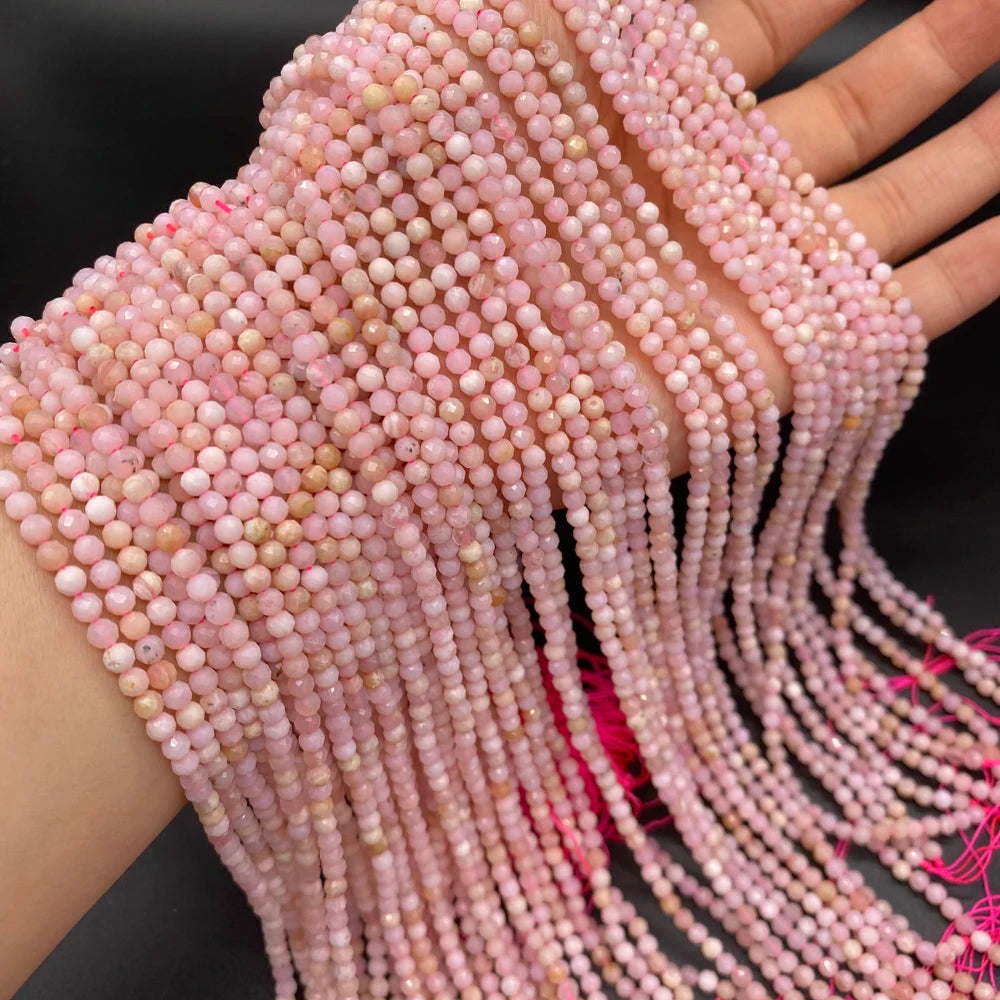 Natural Stone Faceted Isolation Beads 3mm Ametrine/Fluorite/Tourmaline/Pink Opal For Jewelry Making DIY Necklace Accessory Quake Pink Opal 3mm