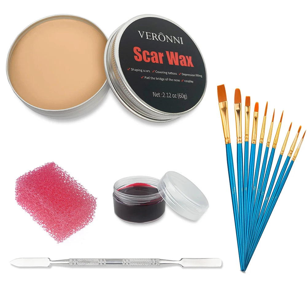 SFX Makeup Kit 12 Color Face Body Paint Oil Stage Special Effects Halloween Wound Scar Wax Makeup Fake Scab Blood Spatula Paint Quake 5pcs 01-10 Brushes