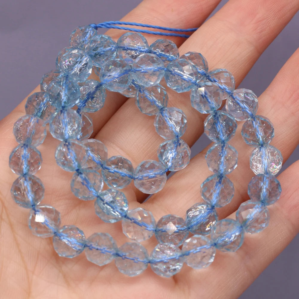 New Style Fashion Natural Stone Beads Section Blue Topa Loose Bead 8 MM For Jewelry Making DIY Necklace Earrings Accessory Quake