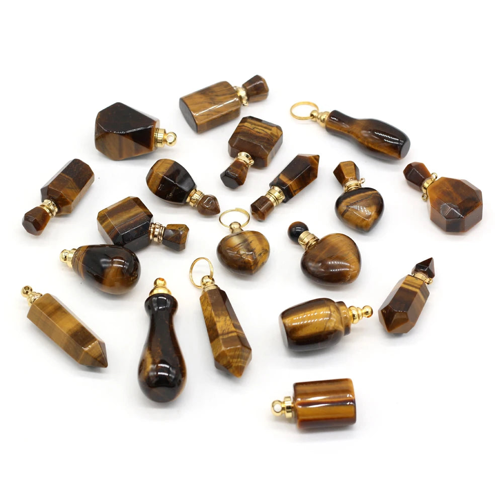 2021 New Style Hot Sale Natural Stone Perfume Bottle Pendant Irregular Tiger Eye Stone For Jewelry Making DIY Necklace Accessory Quake