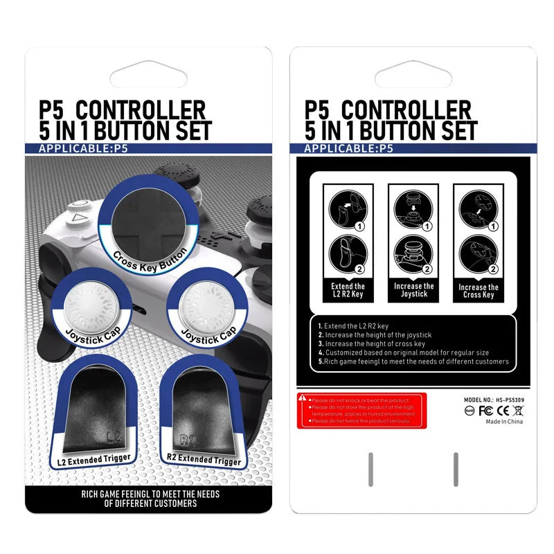 PS5 Accessory Kit Set, Compatible with DualSense Controller, Thumb Grip Joystick + L2 R2 Trigger Extender + D-Pad Button, Suitab Quake white China Mainland