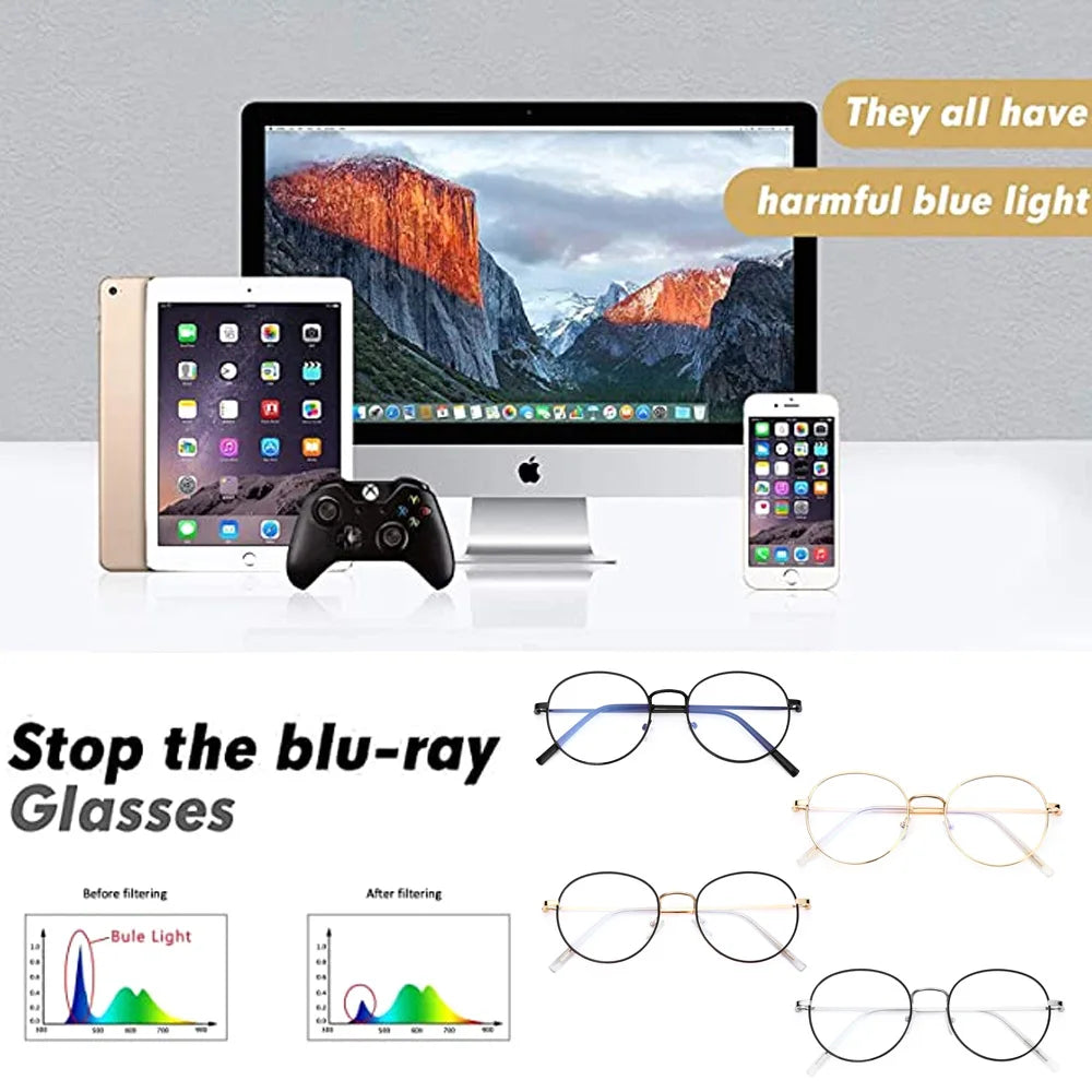 Anti-Blue Light Glasses for Women Men Classic Metal Frame Eyewear Fashion Office Computer Goggles Blue Rays Blocking Glasses Quake