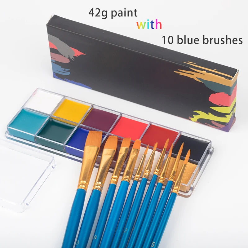 Paint Body Makeup Halloween Face Body Art 12/20 Colors Painting Kit with Brushes Safe Ingredient Available for Kid and Adult Quake 42g add 10pcs brush
