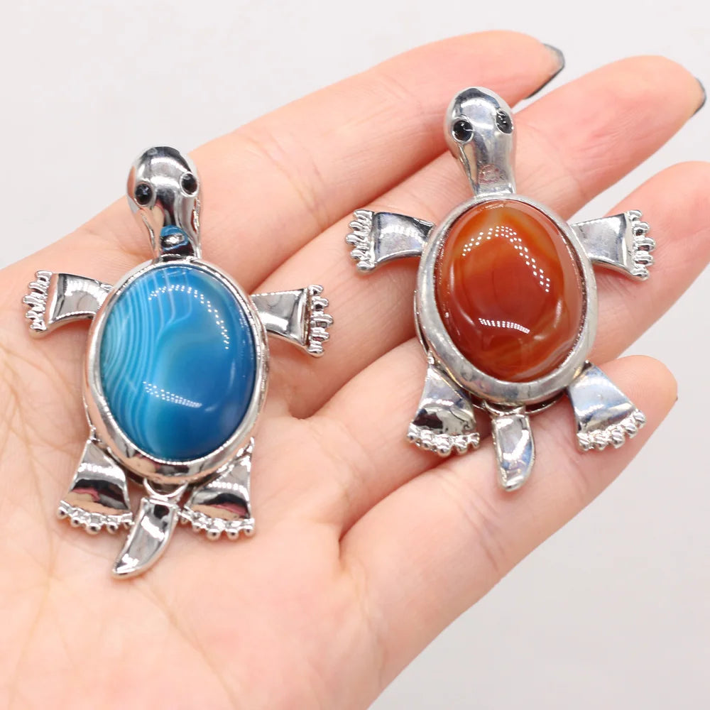 Women's Pendant Natural Stone Alloy Pendant Tortoise-Shaped For Jewelry Making DIY Necklace Bracelet Clothes Shirts Accessory Quake