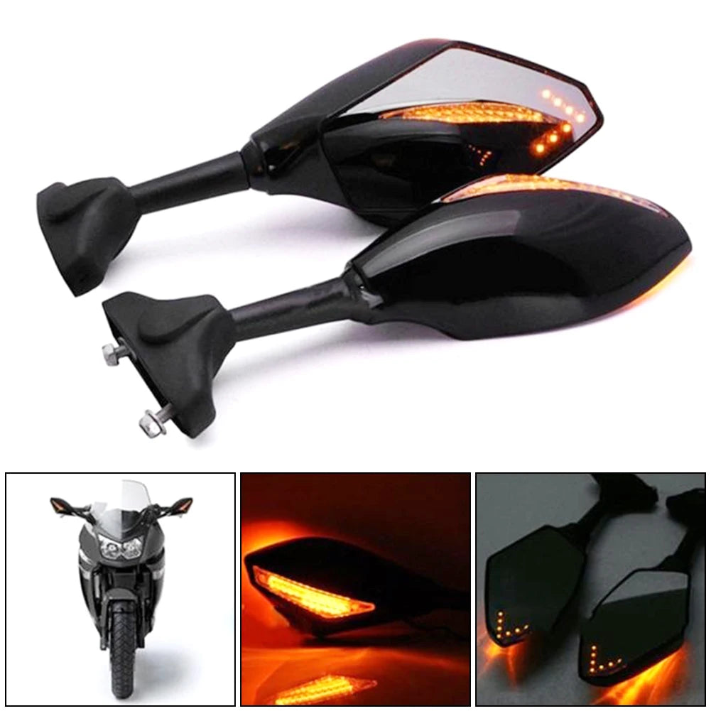 2Pcs Arrow Motorcycle Handlebar Mount Rearview Mirror with LED Turn Signal Lights for YMH Quake