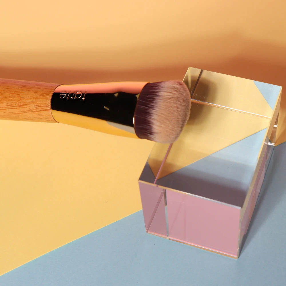Double Ended Makeup Brush Bamboo Angled Contour Brush Precision BB Cream Liquid Foundation Makeup Brushes Gold Quake