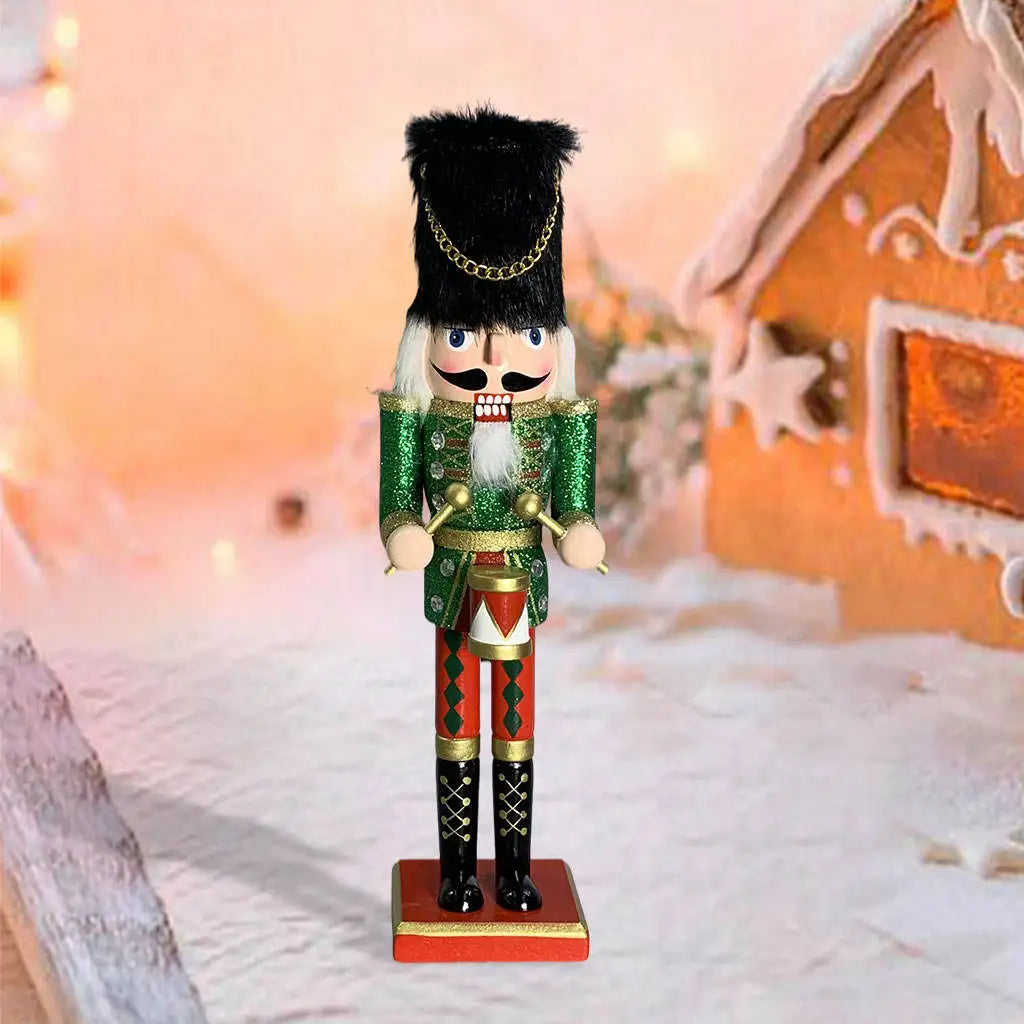 Nutcracker Puppet 30cm Figurines Decoration Mouth Can Be Opened Ornament for Holiday Children Quake Drum