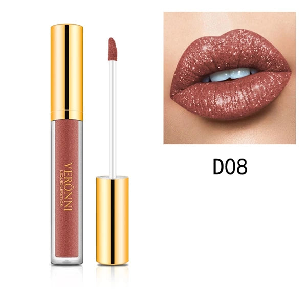 10 Colors Diamond Shimmer Glitter Lip Gloss Waterproof Matte Glitter Liquid Lipstick Diamond Pearl Colour Lip Gloss Sexy Make Up Quake D08