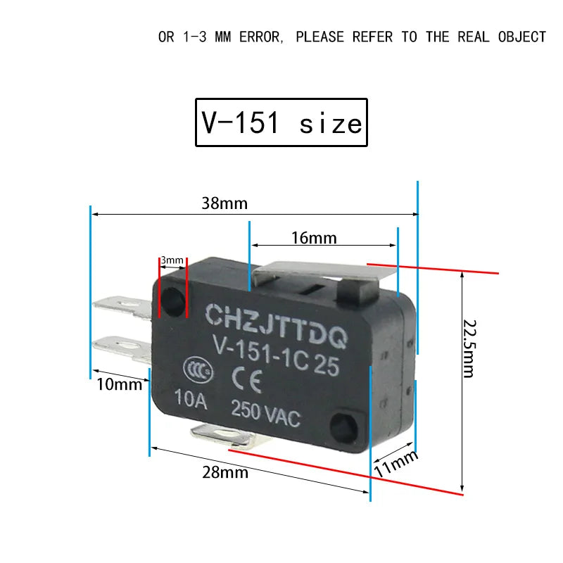1PCS Micro Limit Switch CHZJTTDQ V-15.V-151.V-152.V-153.V-154.V-155.V-156.-1C 25 Travel Switch Limit Switch Silver Contact Quake