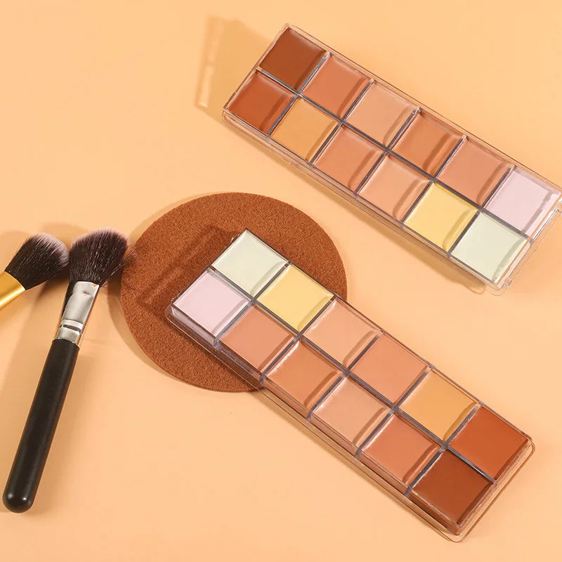 VERONNI 12Color Concealer Palette with Brush-Natural Cream Acne Spot Dark Circles Cover Face Foundation Brighten Cosmetic Makeup Quake
