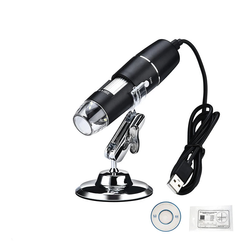 1600X 1000X USB Microscope Handheld Portable Digital Microscope USB Interface Electron Microscopes with 8 LEDs with Bracket Quake