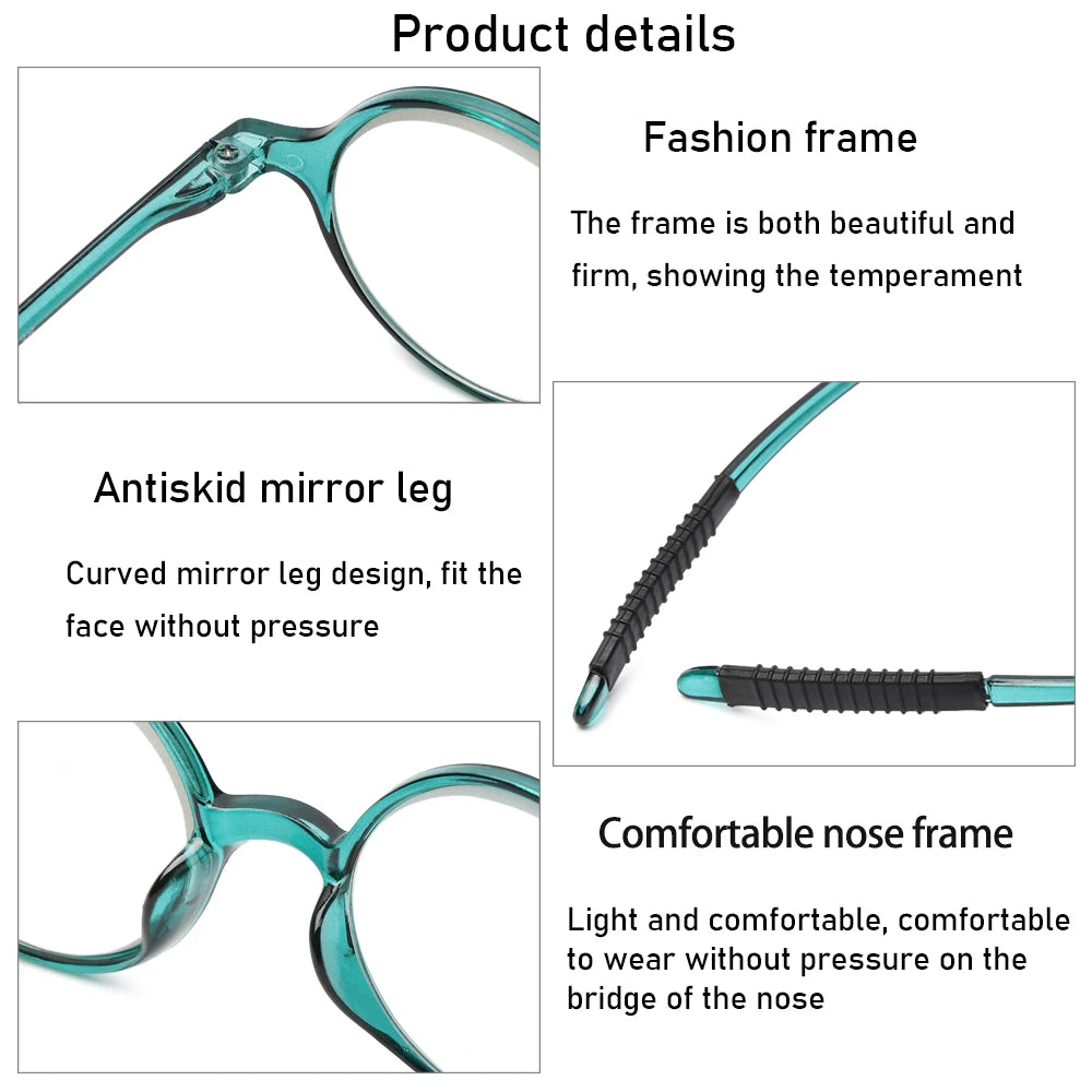 Fashion Round Frame Reading Glasses for Women Men High-definition Vision Care Readers Eyewear Presbyopia Eyeglasses +1.0~+4.0 Quake