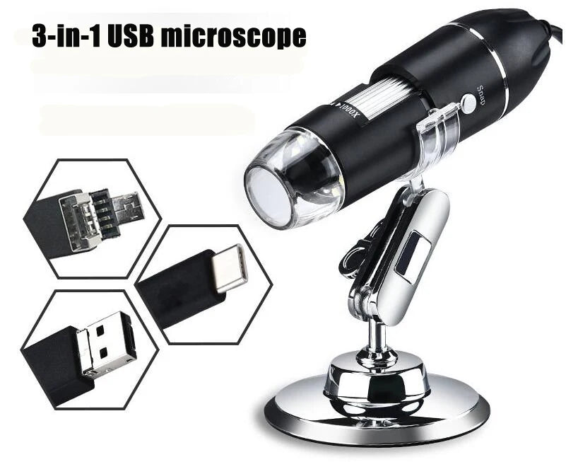 1600X 1000X USB Microscope Handheld Portable Digital Microscope USB Interface Electron Microscopes with 8 LEDs with Bracket Quake 3 in 1 Metal bracket 1600X China Mainland