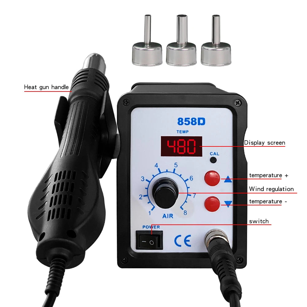 Hot Air Gun 858D BGA Rework Solder Station Blower Hair Dryer Hairdryer Soldering Heat Gun 220V 110V For SMD SMT Welding Repair Quake