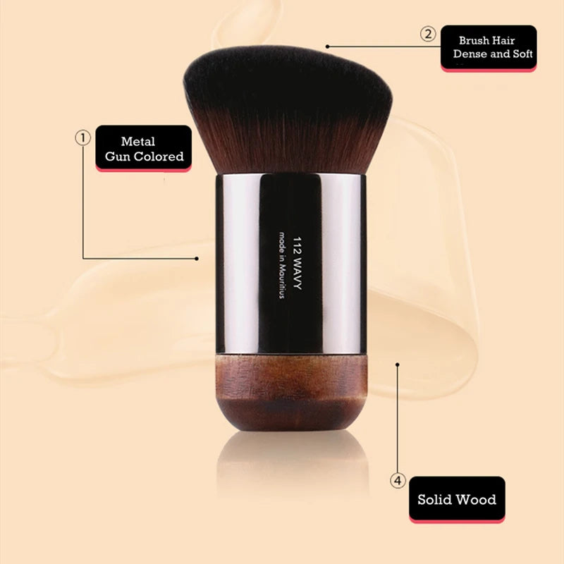 MUF112 Wavy Angled Foundation Cream Brushes Metal Wood Soft Buffing Foundation Powder Makeup Brush Quake