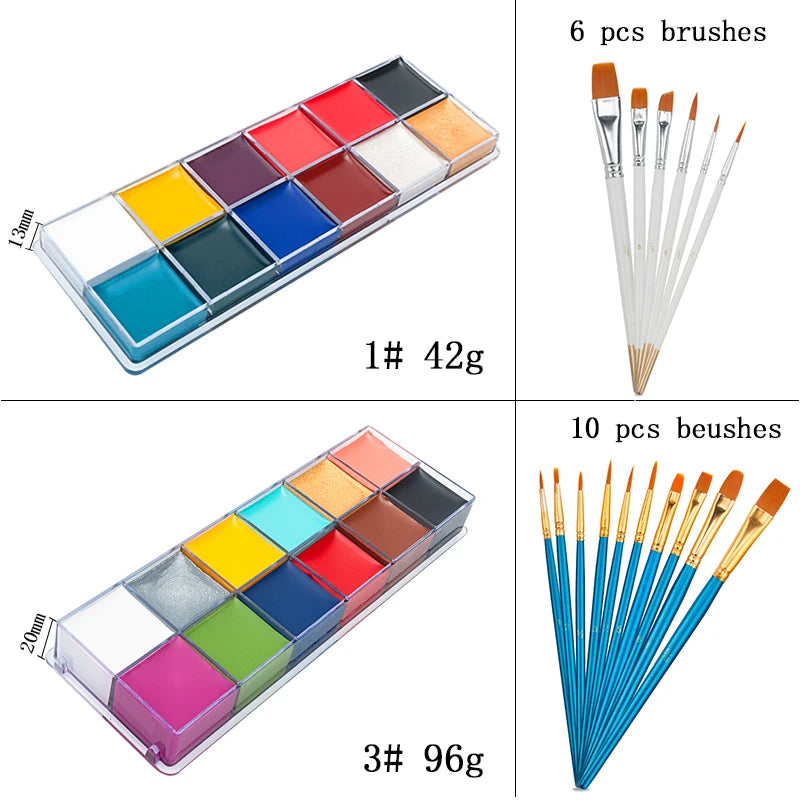 Paint Body Makeup Halloween Face Body Art 12/20 Colors Painting Kit with Brushes Safe Ingredient Available for Kid and Adult Quake